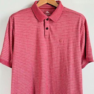 Tommy Bahama Red Striped DK Havana Polo Shirt Mens XL, Embroidered Marlin Logo